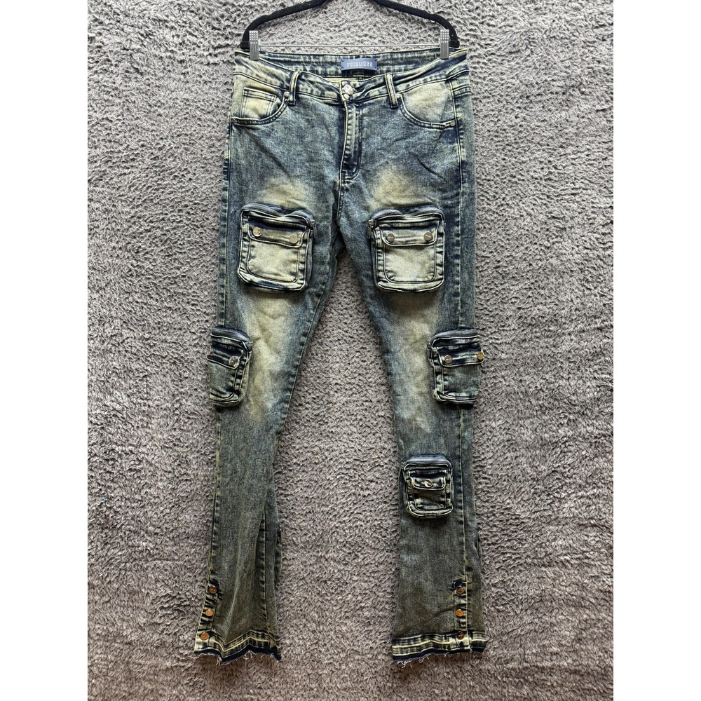 Pheelings Men’s Acid Wash Bootcut Cargo Jeans size 34-35 waist - inseam 38